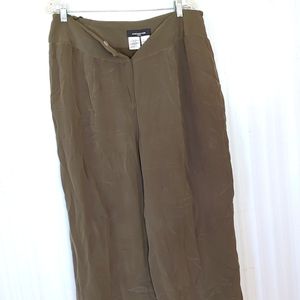 Jones New York Woman Slacks Wide Leg Silk Olive